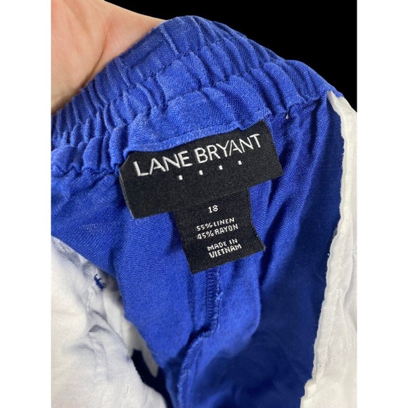 Lane Bryant 18 Shorts Linen Blend Blue Pull On Elastic Waist Pockets Womens - Picture 3 of 3